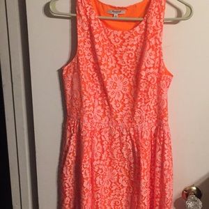 Madewell neon orange lace sleeveless dress